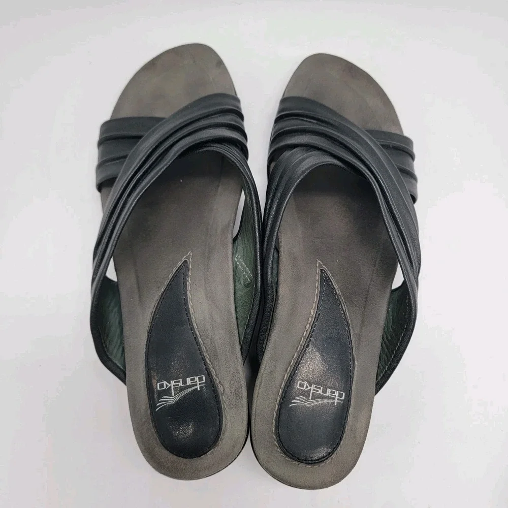 Dansko Avalon Black Leather Crisscross Wedge Sandals Women's  Sz 6.5 US / 37 EU
